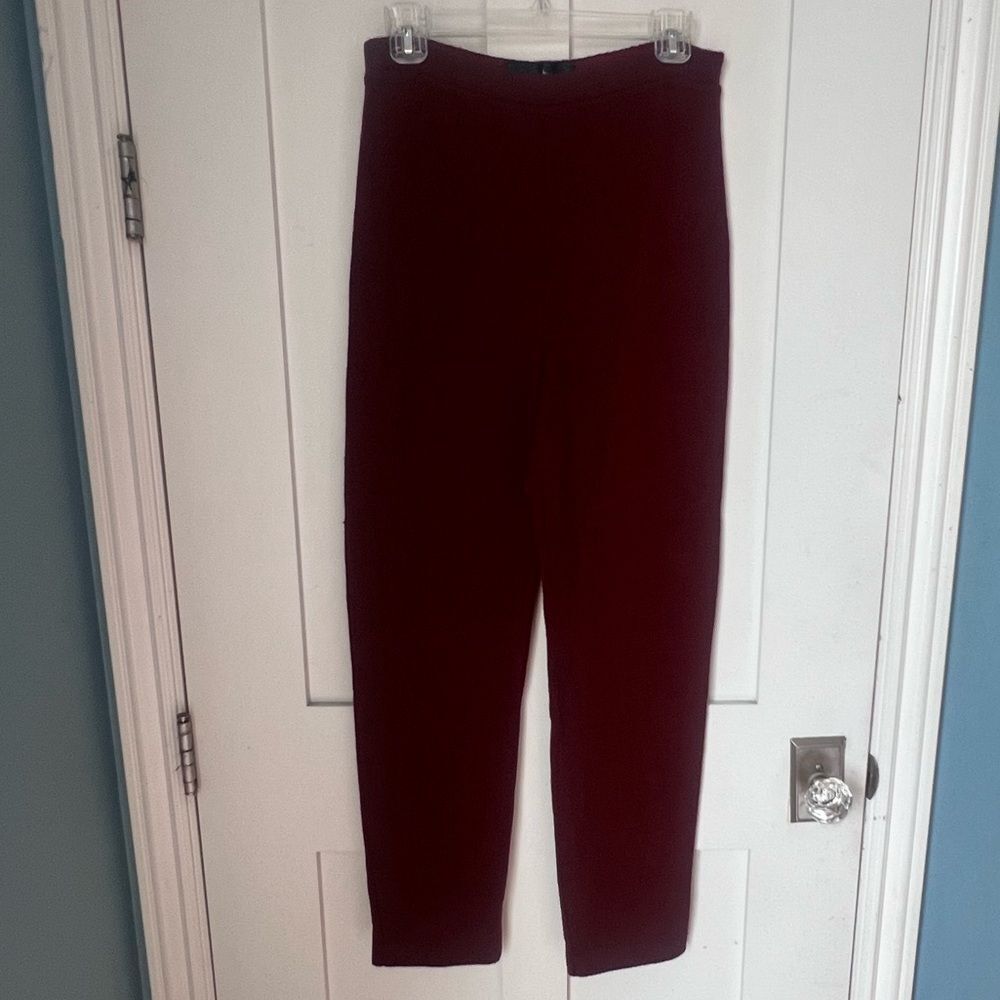 Peruvian Connection Burgundy Straight Leg Wool Blend High Waist Knit Pants M - Picture 6 of 9